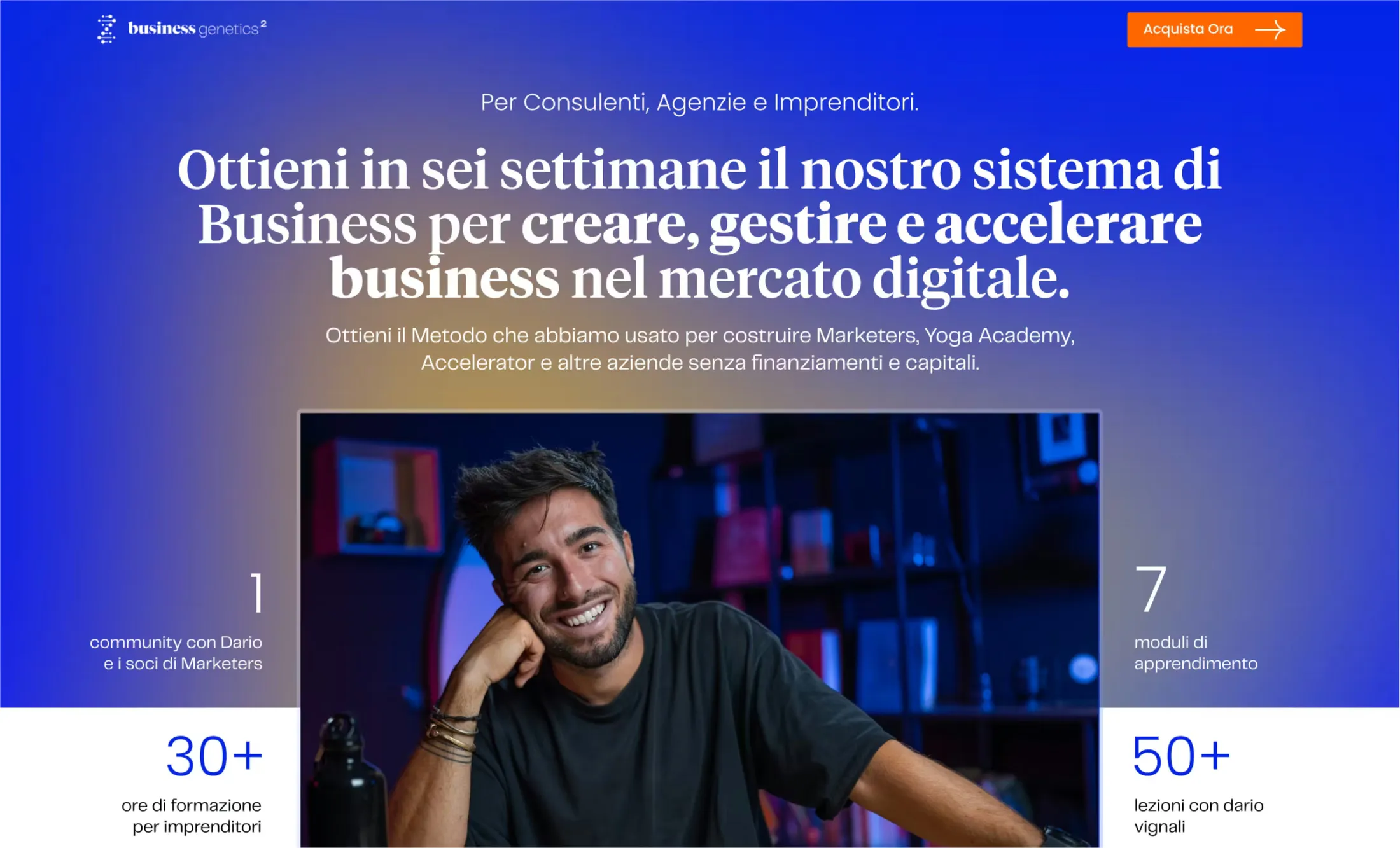 La prima schermata del sito di Business Genetics dopo il progetto