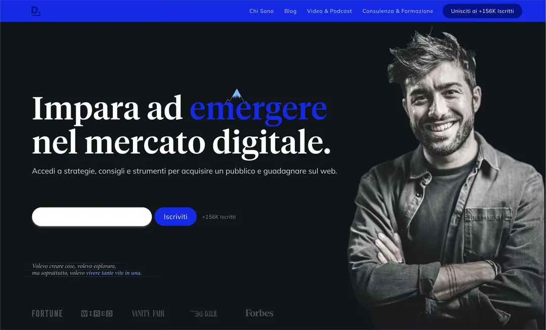 La prima schermata del sito di Dario Vignali