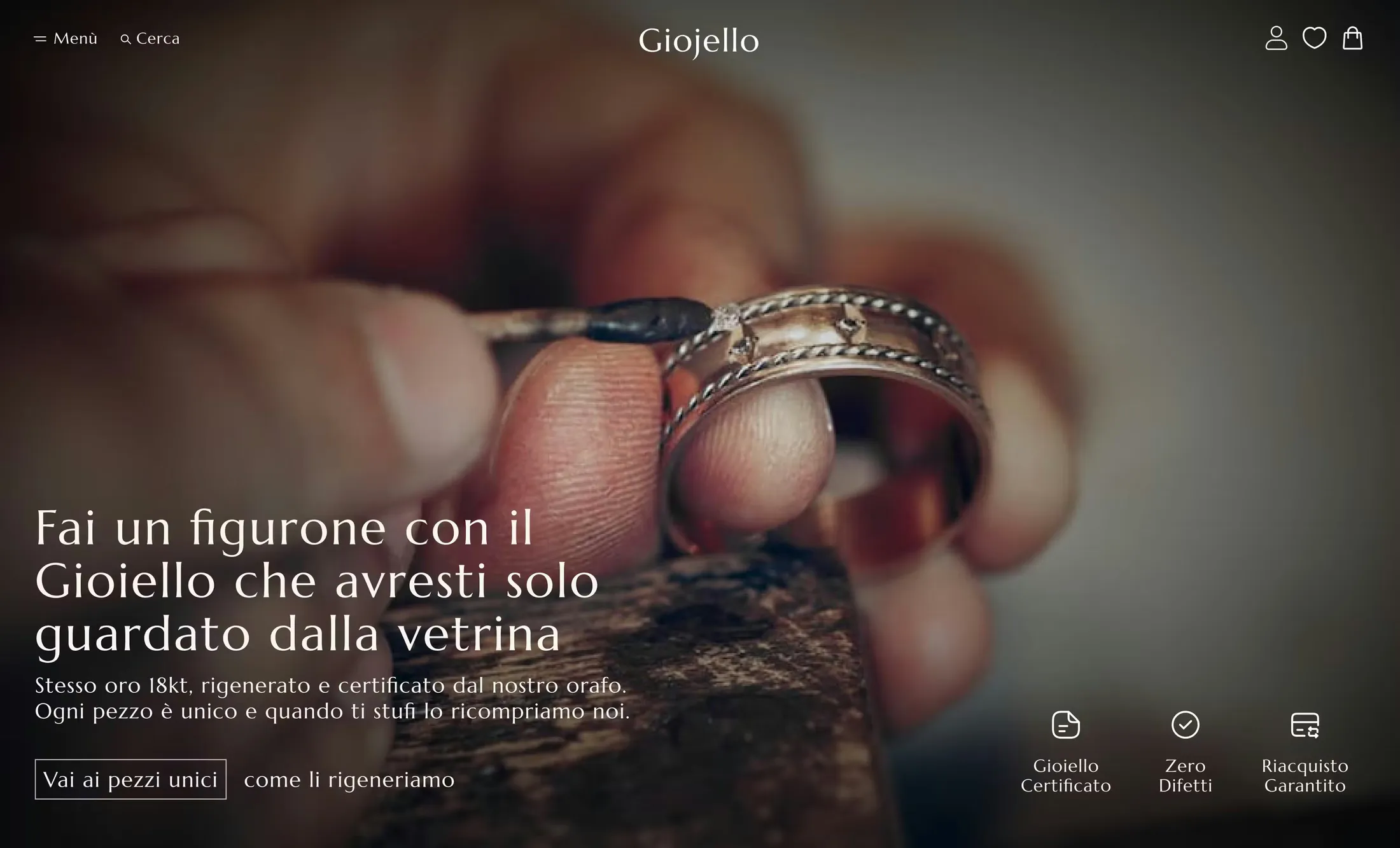 La prima schermata del sito di Giojello dopo il progetto