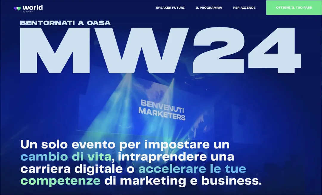 La prima schermata del sito di Marketers World