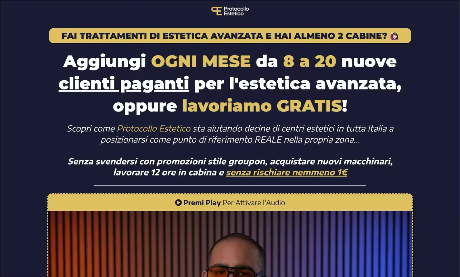La prima schermata del sito di Protocollo Estetico prima del progetto