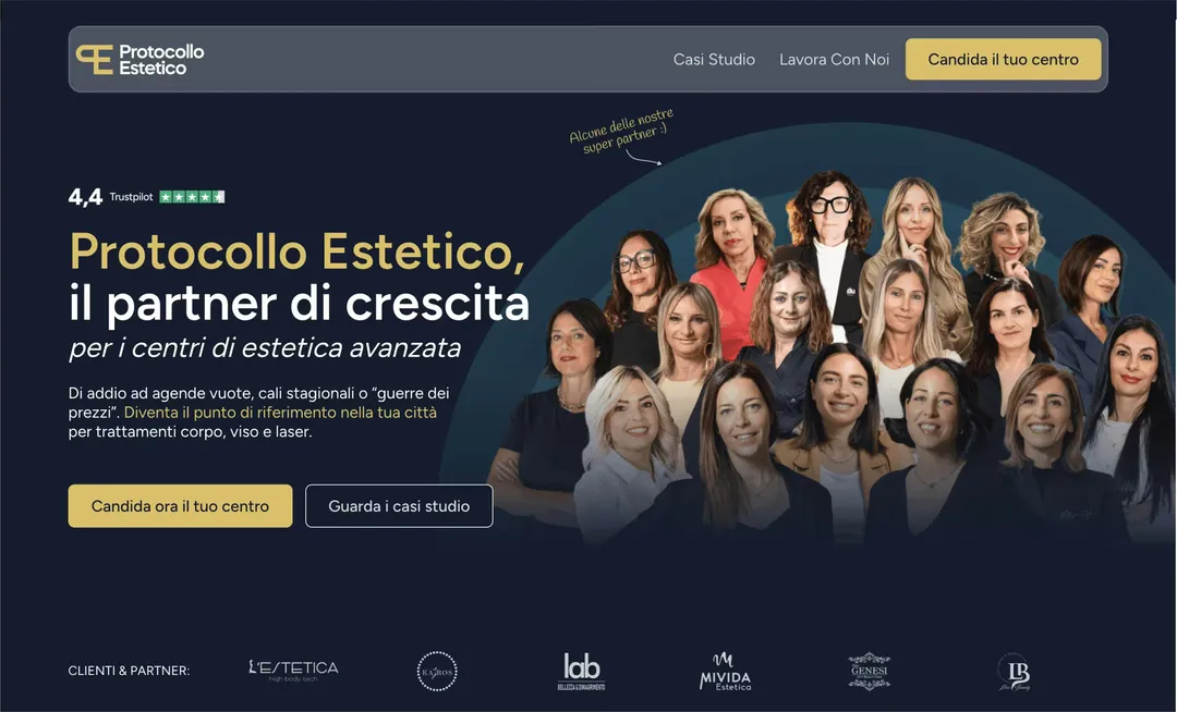 La prima schermata del sito di Protocollo Estetico