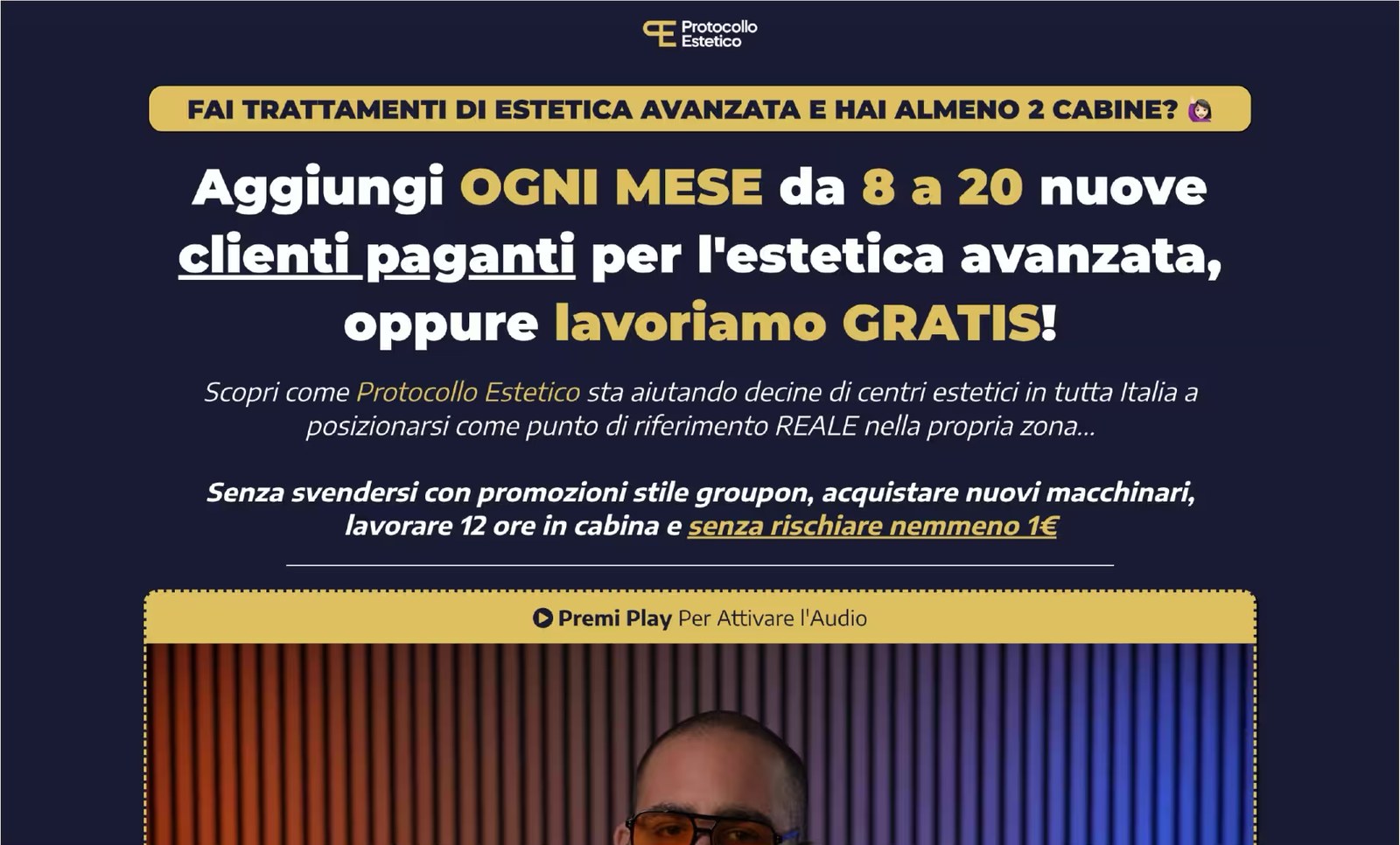 La prima schermata del sito di Protocollo Estetico prima del progetto